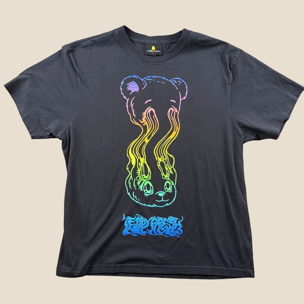 Teddy Fresh Graphic Tee Men L Black Rainbow Melting Bear Bunny Streetwear Shirt